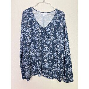 Pure Jill Eco-Terry Soft Top Floral Print Large Lenzing Viscose Blouse V-neck